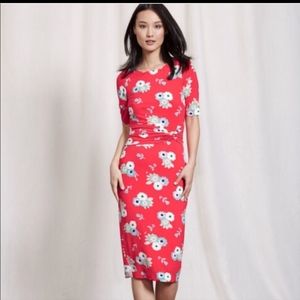 Boden Red Floral Midi Dress